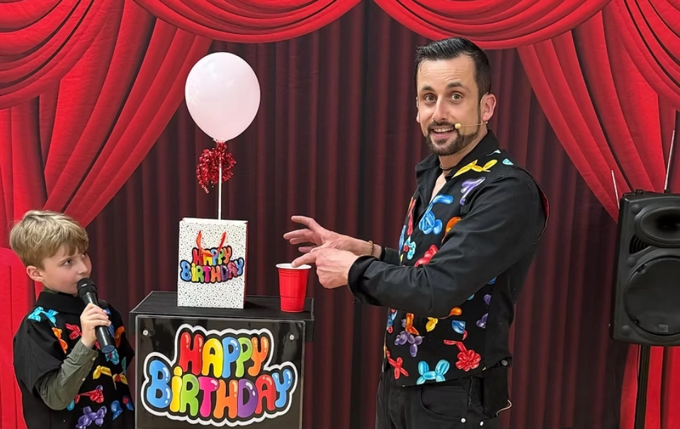 Magic party show with comedy, audience participation and Rocky the Raccoon for children's birthdays